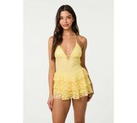Pink Vanilla Lace Halterneck Bra Cup Dress With Shorts - M - Light Yellow
