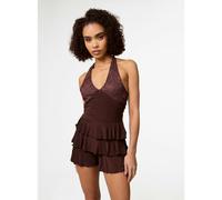 Pink Vanilla Lace Ruffle Playsuit - XS - Brown