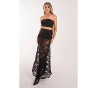 Pink Vanilla Lace Tiered Maxi Skirt In Black Black S
