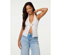 Pink Vanilla Lace Trim Halter Top - S - Ivory
