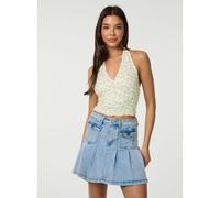 Pink Vanilla Lemon Printed Lace Halter Neck Top - S - Light Yellow