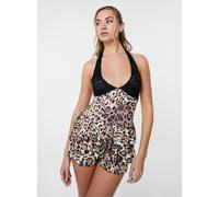 Pink Vanilla Leopard Print Halterneck Playsuit - S - Brown