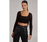 Pink Vanilla Leopard Print Square Neck Top In Black Black S