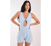 Pink Vanilla Linen Style Twist Front Playsuit In Blue Blue 8