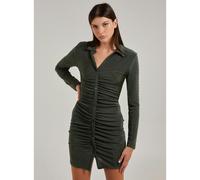 Pink Vanilla Long Sleeve Collar Mini Dress - S - Khaki