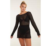 Pink Vanilla Long Sleeve Crochet Dress In Black Black S