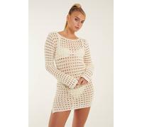 Pink Vanilla Long Sleeve Crochet Dress In Stone Stone L