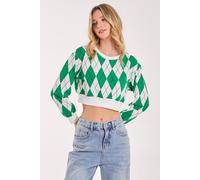 Pink Vanilla Long Sleeve Diamond Top In Green Green M/L