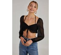 Pink Vanilla Long Sleeve Halterneck Crop Top In Black Black 10
