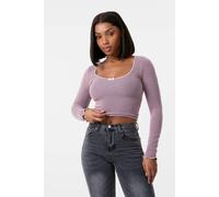 Pink Vanilla Long Sleeve Rib Top With Bow Pink S/M