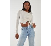 Pink Vanilla Long Sleeve Ruched Asymmetric Top In Stone Stone M