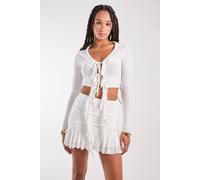 Pink Vanilla Long Sleeve Slinky Ruffle Top In Ivory Ivory M