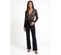 Pink Vanilla Long Sleeved Lace Mesh Bodysuit - UK 14 - Black
