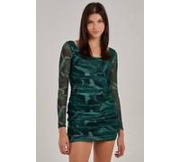 Pink Vanilla Mesh Marble Long Sleeve Mini Dress In Green Green 10