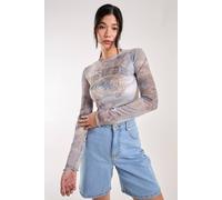 Pink Vanilla Mesh Printed La Long Sleeve Top In Blue Blue S