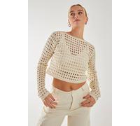 Pink Vanilla Metallic Long Sleeve Crochet Top In Gold Gold L