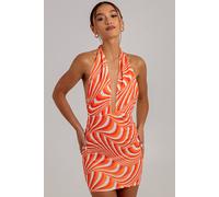 Pink Vanilla Multi Print Halterneck Mini Dress In Orange Orange 6