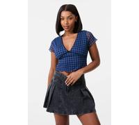 Pink Vanilla Navy Check Cap Sleeve Crop Top Navy L