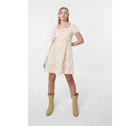 Pink Vanilla Orange Ditsy Puff Sleeve Tiered Mini Dress Orange L