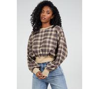 Pink Vanilla Overiszed Cropped Check Sweatshirt In Brown Brown S
