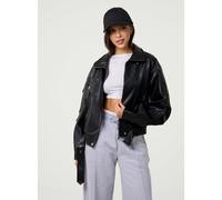 Pink Vanilla Oversized PU Leather Jacket - M - Black