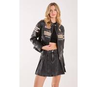 Pink Vanilla Patch Mix Motocross Biker Jacket In Black Black 12