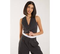 Pink Vanilla Pinstripe Cropped Waistcoat In Charcoal Charcoal 14