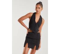Pink Vanilla Pinstripe Eyelet Waistcoat In Black Black 8
