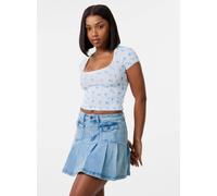 Pink Vanilla Pointelle Ditsy Print Crop Top In Ivory Ivory M