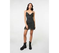 Pink Vanilla Polka Dot Mesh Cap Sleeve Mini Dress - L - Black