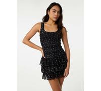 Pink Vanilla Polka Dot Square Neck Mesh Dress - S - Black