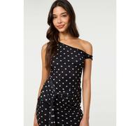 Pink Vanilla Polka Dot Tie Side Mesh Bodycon Dress - M - Ivory