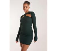 Pink Vanilla Popcorn Scoop Racer Long Sleeve Mini Dress - L - Dark Green