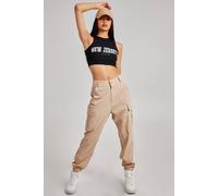 Pink Vanilla Printed Ribbed Crop Top In Black Black S