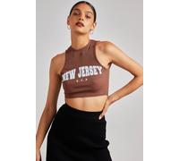 Pink Vanilla Printed Ribbed Crop Top In Brown Brown S