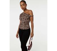 Pink Vanilla Printed Twist Shoulder Top - S - Brown