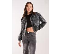 Pink Vanilla Pu Utility Cropped Bomber Jacket In Black Black L