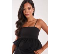 Pink Vanilla Puff Hem Strappy Top In Black Black M