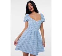 Pink Vanilla Puff Sleeve Gingham Dress In Blue Blue 8