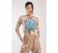 Pink Vanilla Racer Washed Printed Long Sleeve Top In Khaki Khaki M