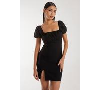 Pink Vanilla Rhinestone Puff Sleeve Strap Back Dress In Black Black 6