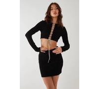 Pink Vanilla Rhinestone Zebra Lace Up Top In Black Black M