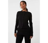 Pink Vanilla Ribbed Button Front Top - S - Black