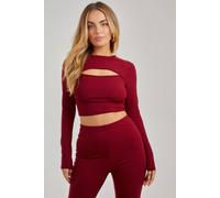 Pink Vanilla Ribbed Long Sleeve Letterbox Top In Wine Wine 14
