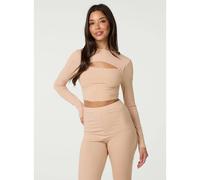 Pink Vanilla Ribbed Long Sleeve Letterbox Top - UK 8 - Stone