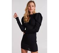 Pink Vanilla Ribbed Open Back Padded Shoulder Dress In Black Black 14