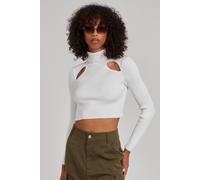 Pink Vanilla Ribbed Roll Neck Jumper With Cut Out Detail In Ivory Ivory S