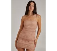 Pink Vanilla Ruched Bodycon Rhinestone Dress In Nude Nude 14
