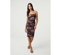 Pink Vanilla Ruched Floral Print Midi Dress - L - Brown