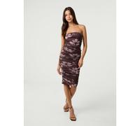 Pink Vanilla Ruched Floral Print Midi Dress - M - Brown